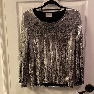 Express Shimmering Silver Sequin Blouse